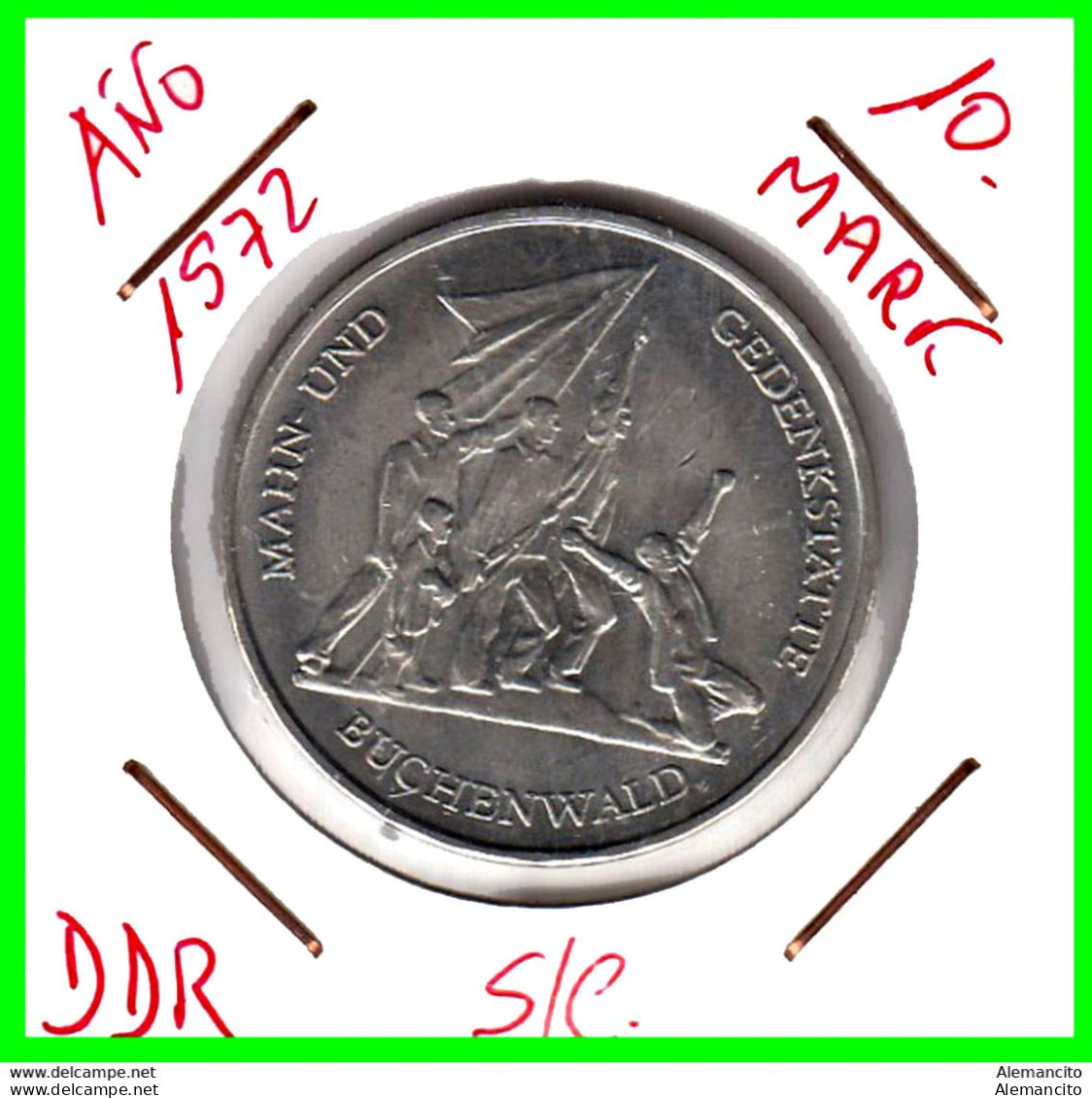 ( GERMANY DDR ) REPUBLICA DEMOCRATICA DE ALEMANIA  MONEDA DEL AÑO 1972  DE 10.00 ( BUCHENWALD MEMORIAL ) KM-38 - 10 Mark