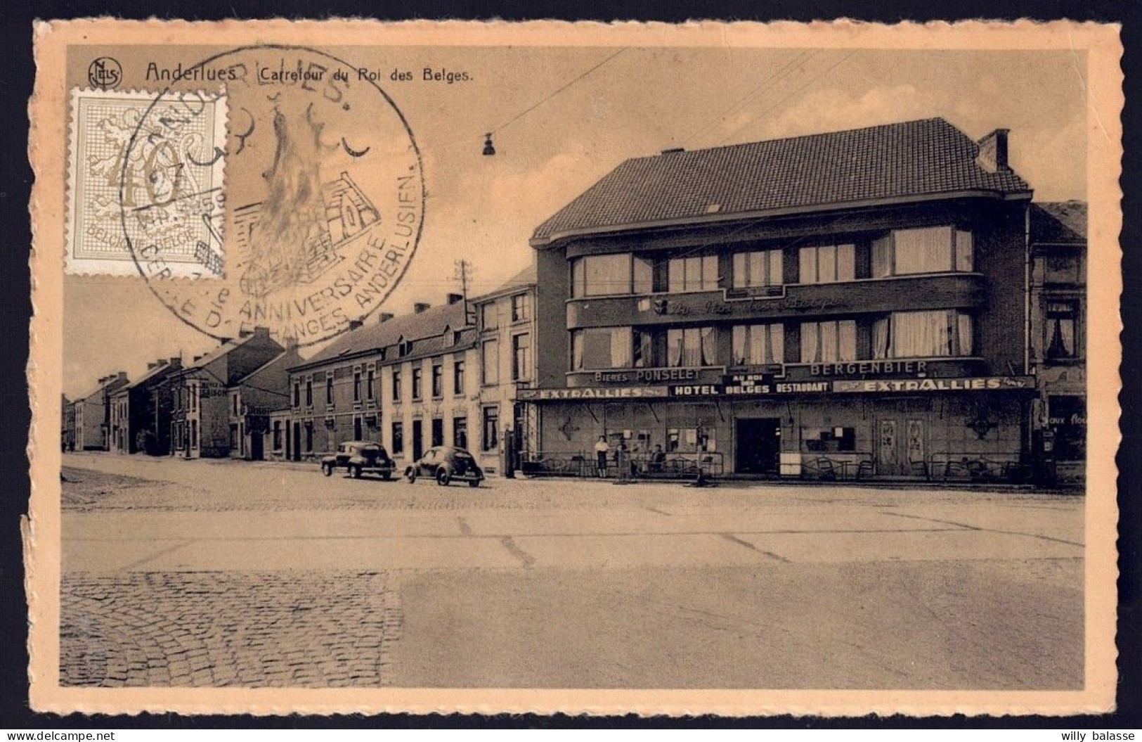 +++ CPA - ANDERLUES - Carrefour Du Roi Des Belges - Hôtel - Publicité Bières Ponselet Bergenbier   // - Anderlues