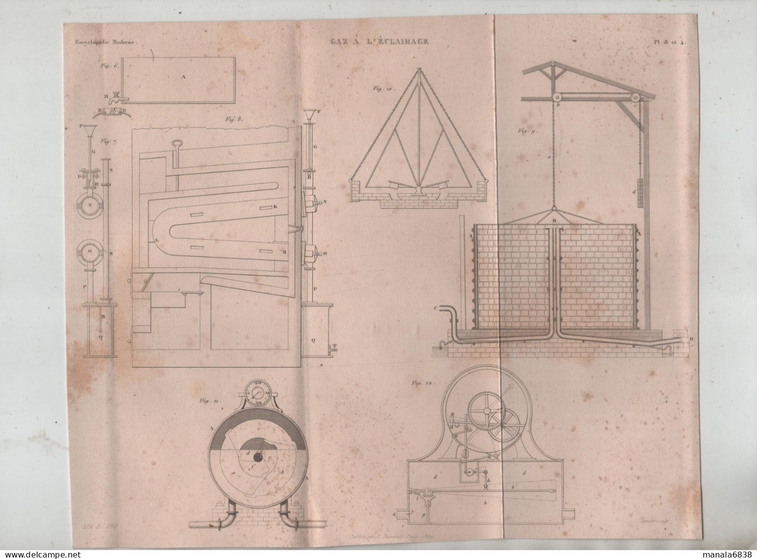 Gaz à L'éclairage  Duménil Encyclopédie Moderne 1842 - Obras Públicas