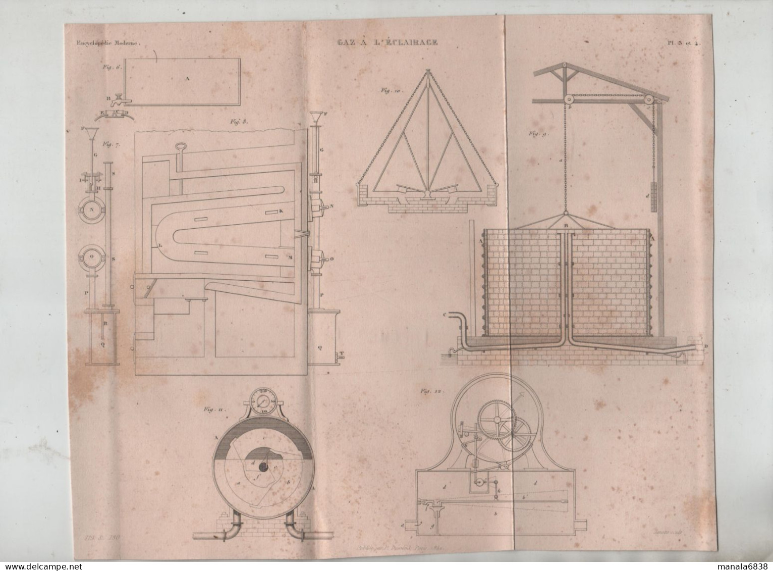 Gaz à L'éclairage  Duménil Encyclopédie Moderne 1842 - Opere Pubbliche