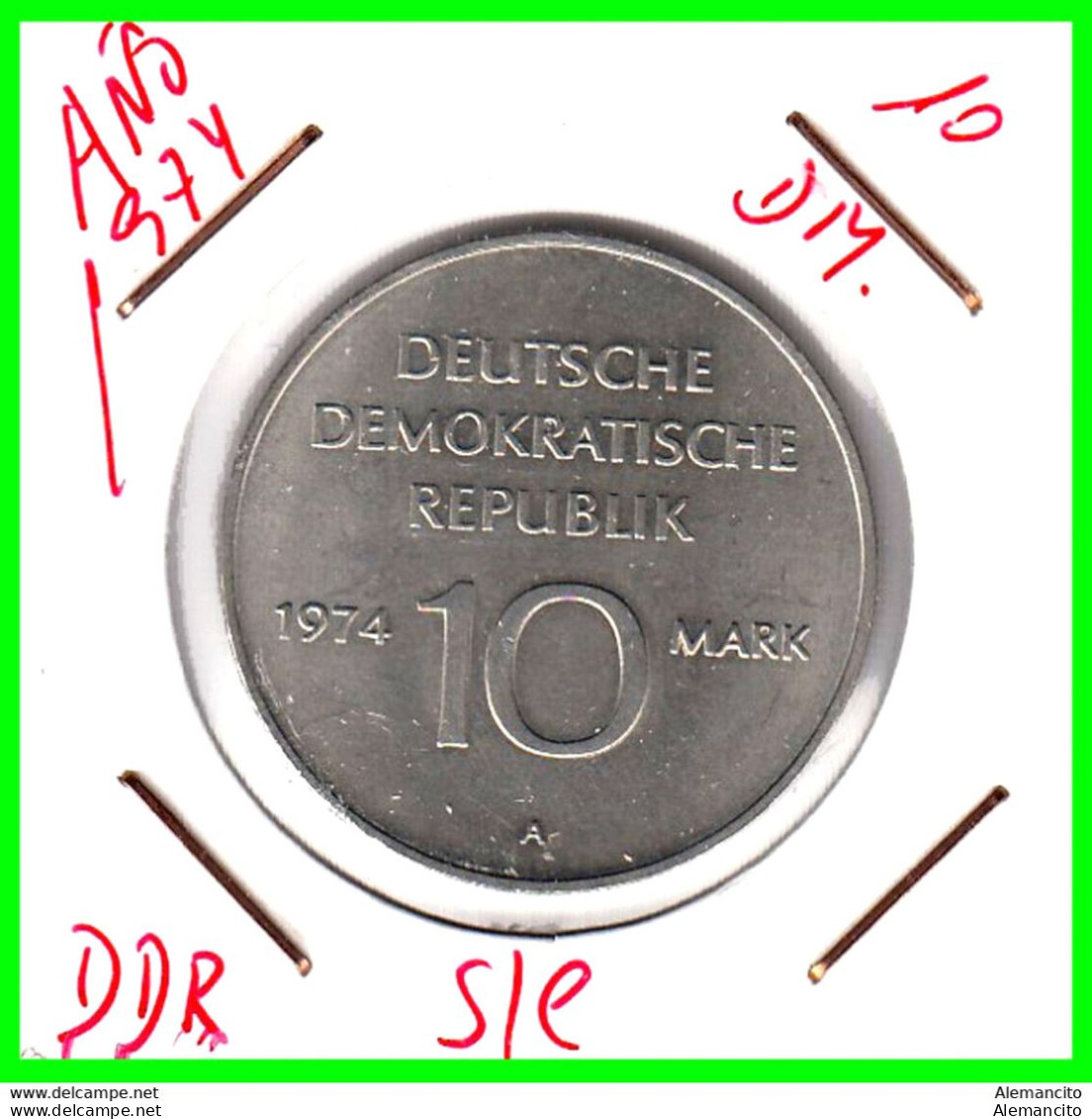 ( GERMANY DDR ) REPUBLICA DEMOCRATICA DE ALEMANIA AÑO 1974  MONEDA DE 10.00 DM KM-50 - ( 25 AÑOS RDA ) - 10 Marchi