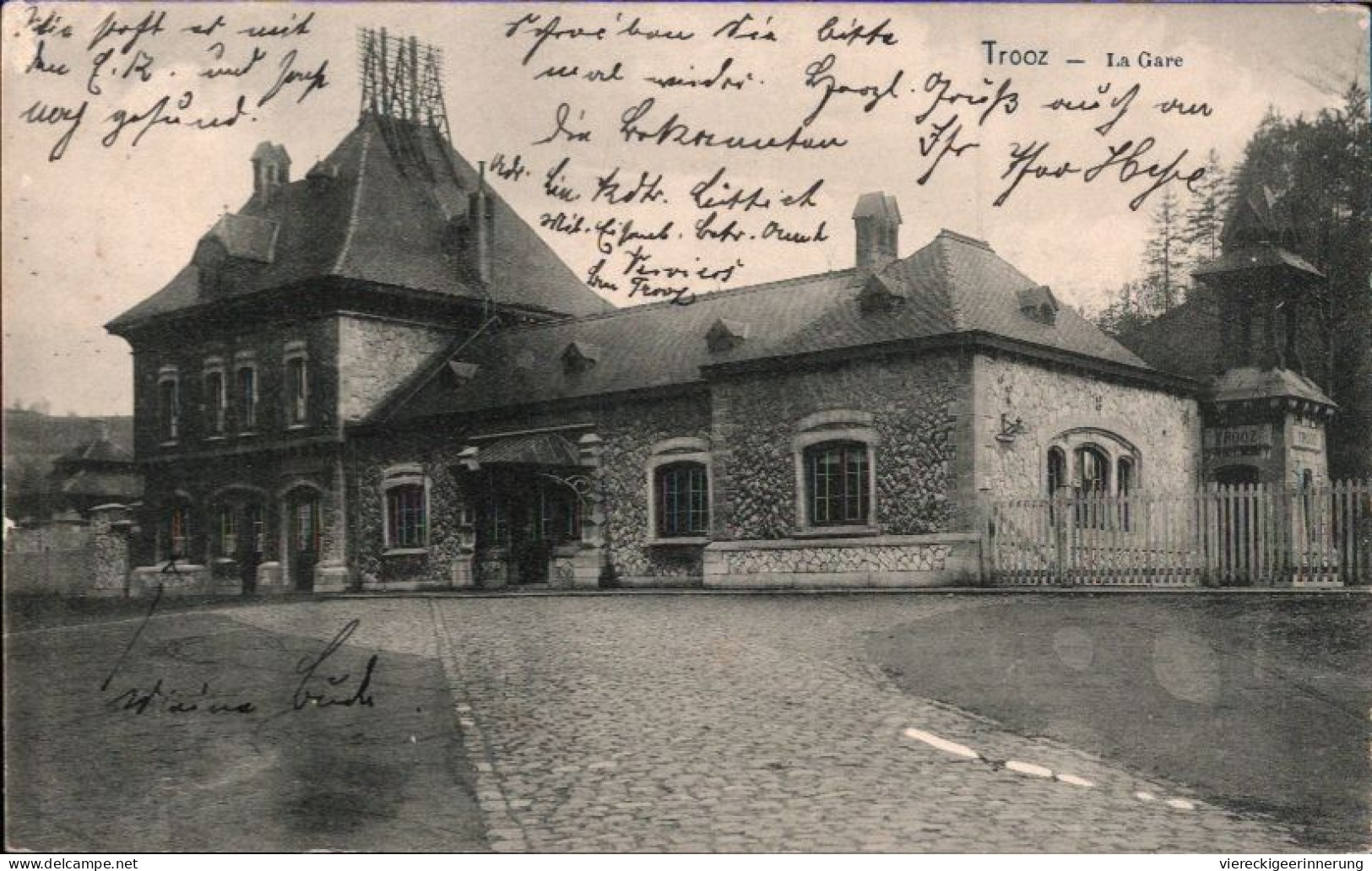 ! Alte Ansichtskarte, Trooz, Bahnhof, La Gare, Bahnpoststempel Brüssel-Herbesthal, Feldpost, 1916, Belgien - Trooz