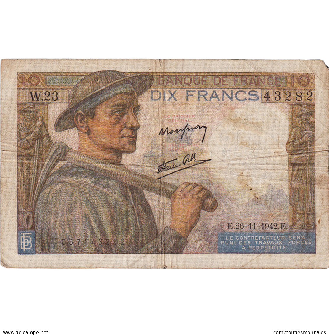 France, 10 Francs, Mineur, 1942, W23, TB+, Fayette:8.6, KM:99e - 10 F 1941-1949 ''Mineur''