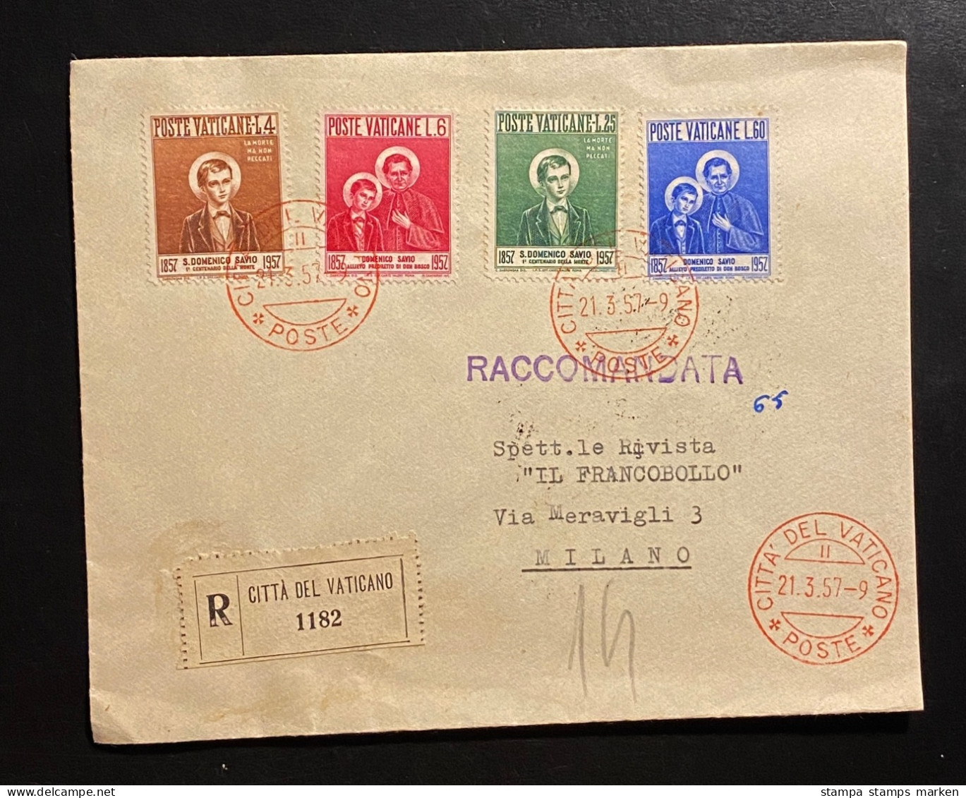 Vatikan 1957 Hl. Domenicus Mi. 266 - 269 Auf R-Brief  FDC Stempel Rot Gelaufen - Briefe U. Dokumente