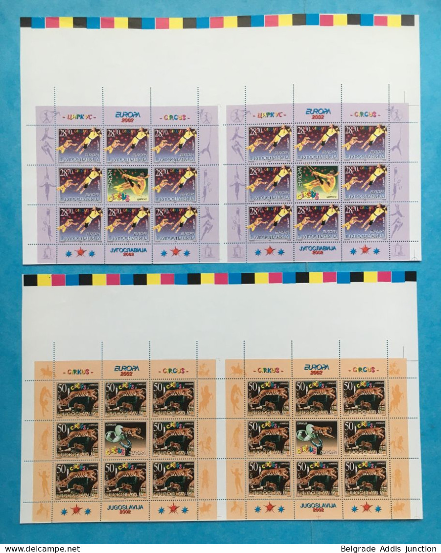 Yugoslavia PROOFS Mi.3076/77KB Set Of Both In Pairs On Uncut Sheets MNH / ** 2002 Europa Circus - Non Dentelés, épreuves & Variétés