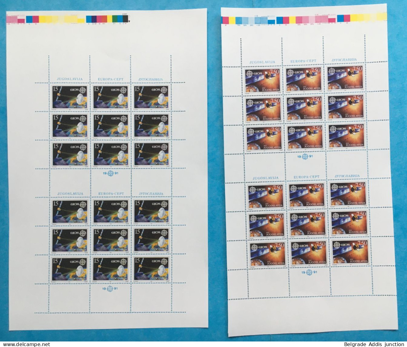 Yugoslavia PROOFS Mi.2476/77KB Set Of Both In Pairs On Uncut Sheets MNH / ** 1991 Europa Space - Non Dentelés, épreuves & Variétés