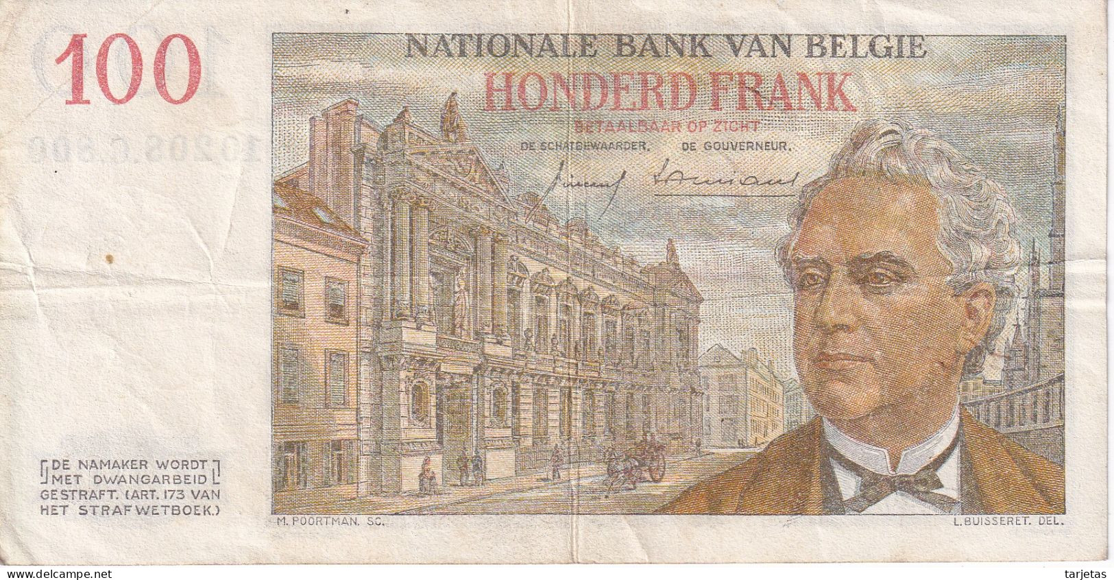 BILLETE DE BELGICA DE 100 FRANCS DEL AÑO 1958  (BANK NOTE) - 100 Frank