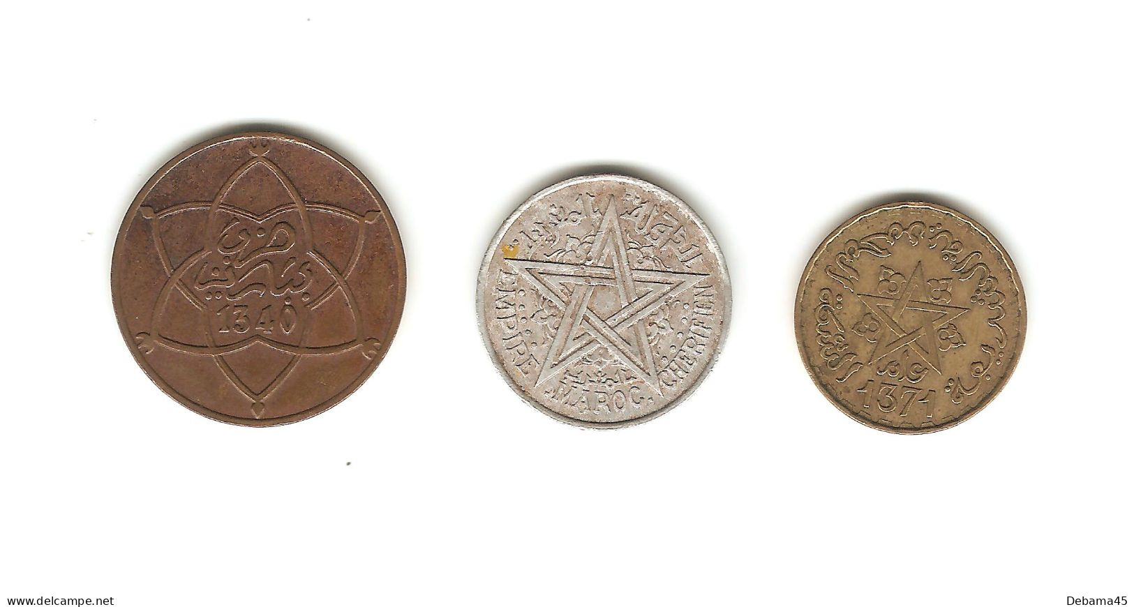 70/ Maroc : 5 Mazunas 1340 - 2 Francs 1370 (1951) - 10 Francs 1371 - Maroc