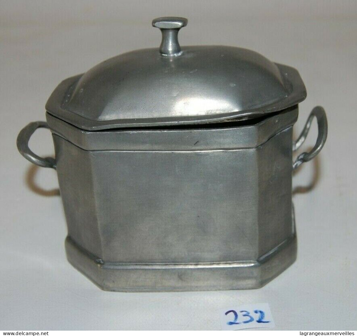 C232 Très Ancien Pot à Condiment En étain - Cuisine Debut XX - Etains