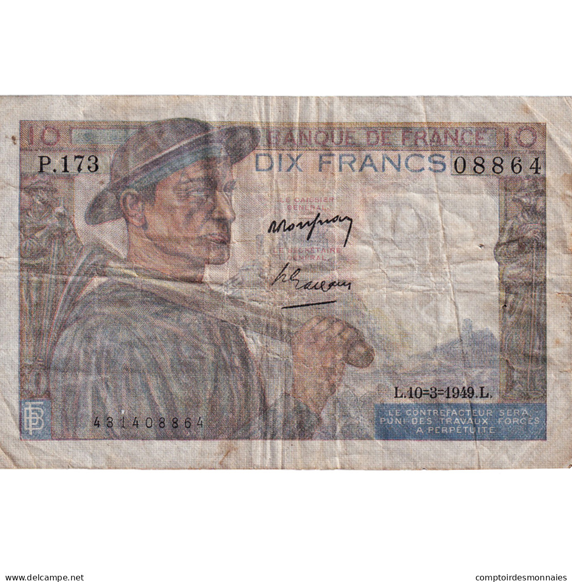 France, 10 Francs, Mineur, 1949, P.173, TB+, Fayette:8.20, KM:99f - 10 F 1941-1949 ''Mineur''