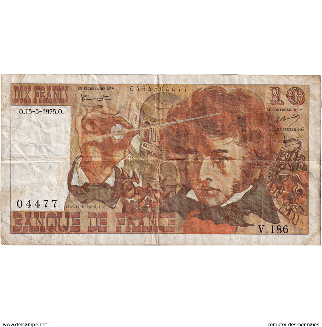 France, 10 Francs, Berlioz, 1975, V.186, TB, Fayette:63.11, KM:150b - 10 F 1972-1978 ''Berlioz''