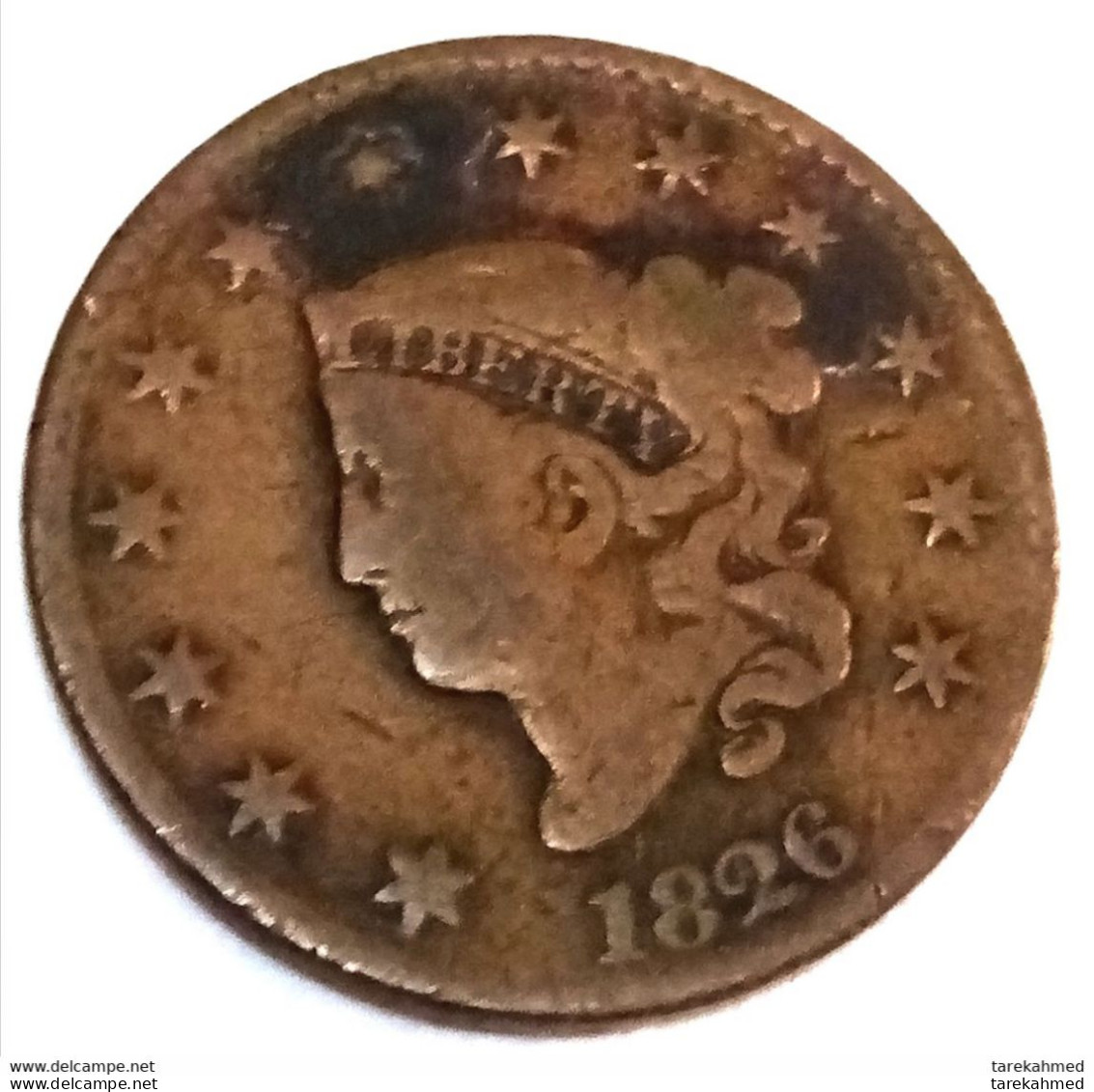 USA Large Authentic 1 Cent , Perfect , Coronet Head 1826 , Gomaa. - 1816-1839: Coronet Head (Tête Couronnée)