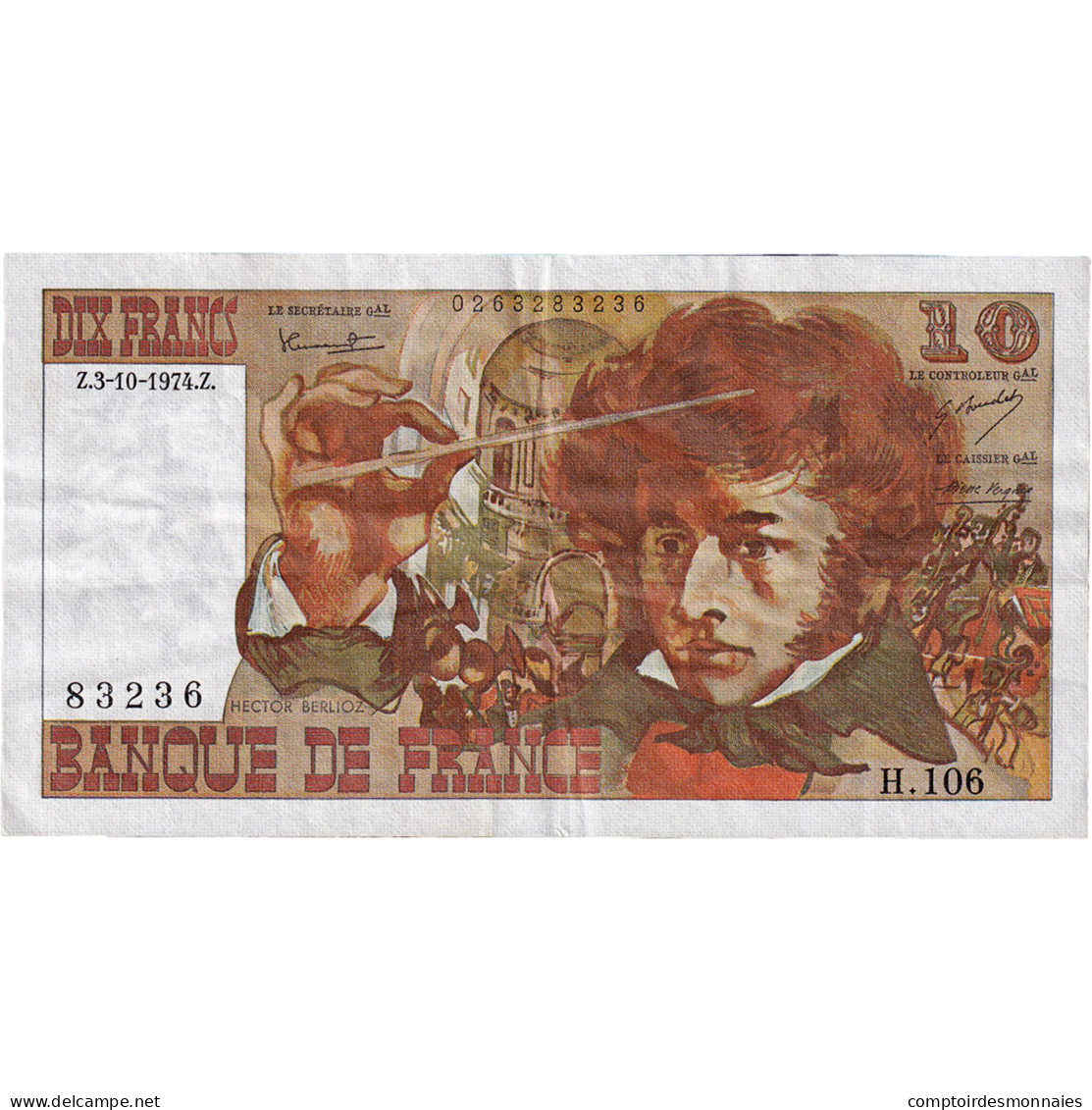 France, 10 Francs, Berlioz, 1974, H.106, TTB, Fayette:63.7a, KM:150a - 10 F 1972-1978 ''Berlioz''