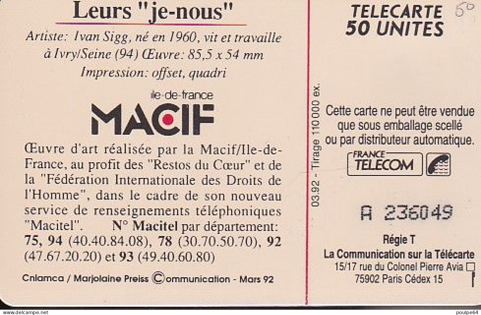 F264 - 03/1992 - MACIF 4 " Leurs " Je Nous " - 50 SO3 - 1992