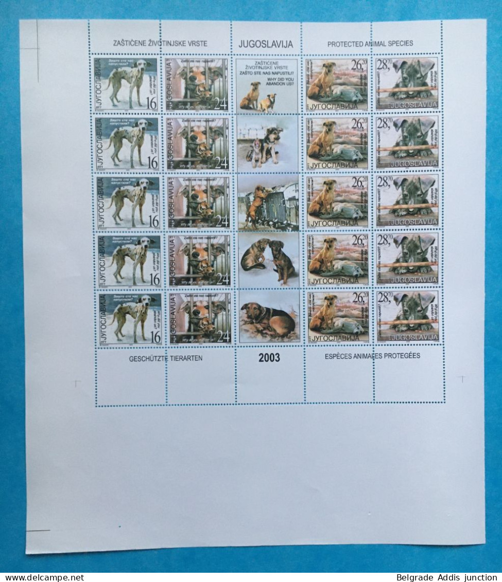 Yugoslavia PROOFS Mi.3103/06 Uncut Sheet With Labels MNH / ** 2003 Dogs - Ongetande, Proeven & Plaatfouten