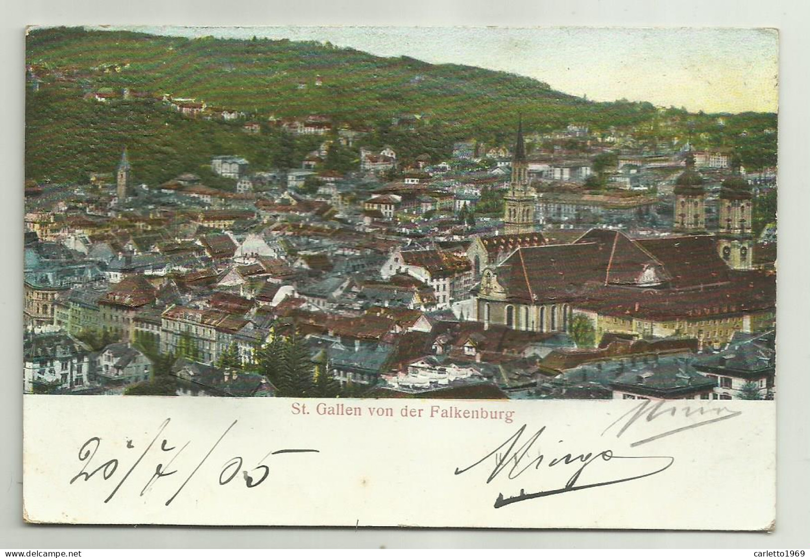 ST. GALLEN VON DER FALKENBURG  ILLUSTRAZIONE A RILIEVO 1905-  VIAGGIATA FP - San Gallo