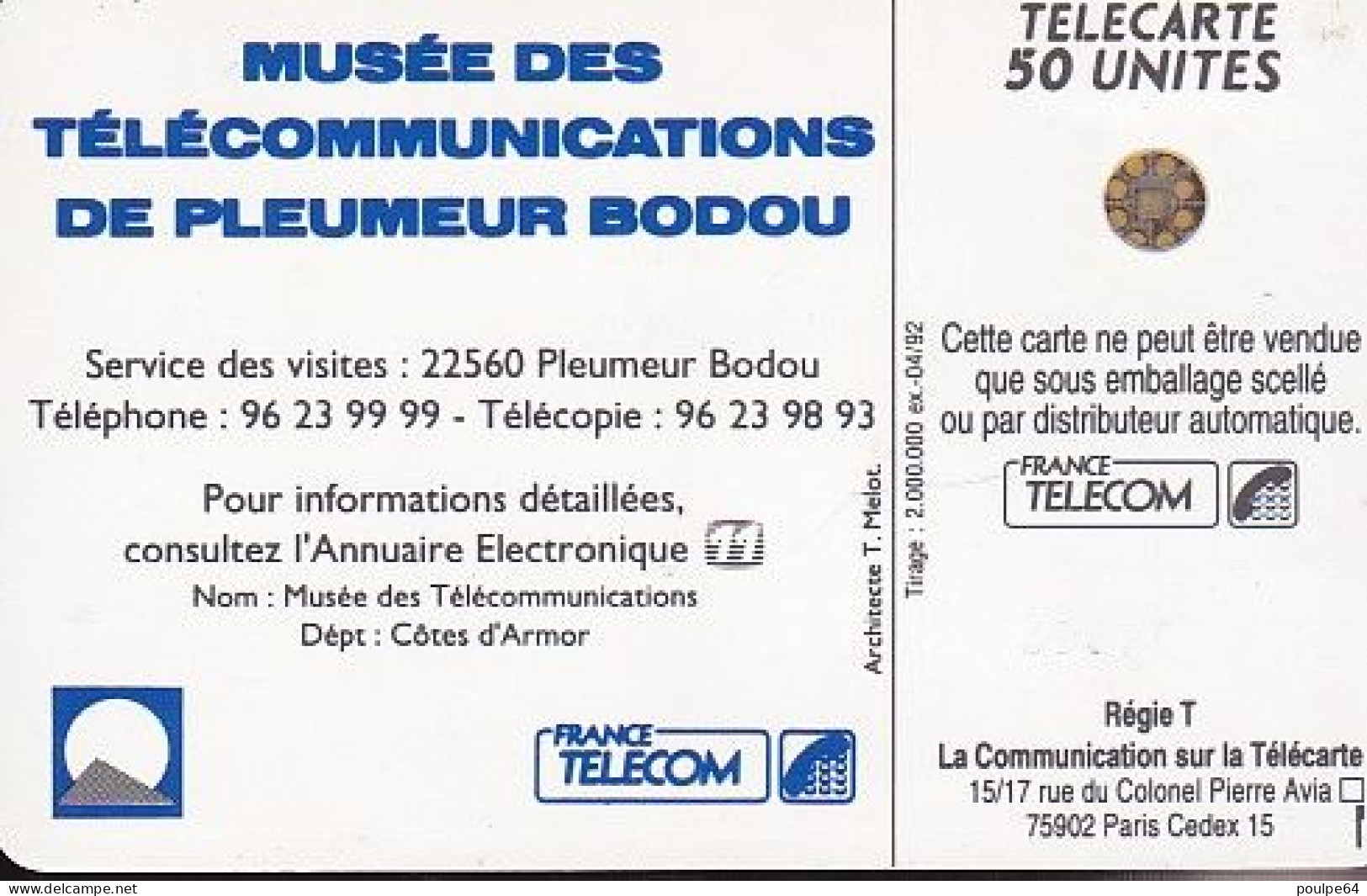 F269 - 04/1992 - PLEUMEUR BODOU " Musée " - 50 SC4 - 1992