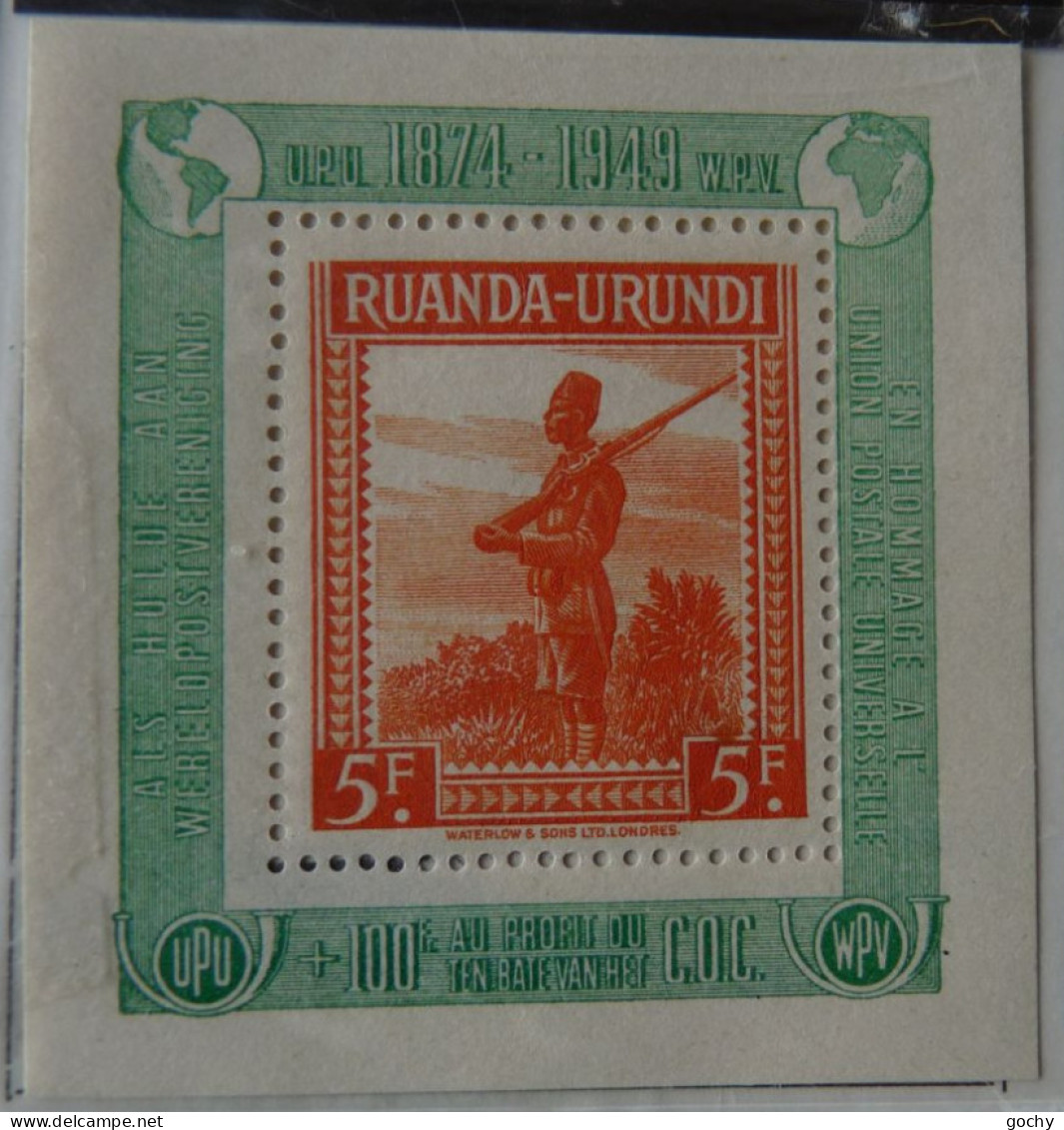 RUANDA- URUNDI  : 1949 -  Bloc UPU   N° 4A *  Cote : 185,00€ - Ungebraucht