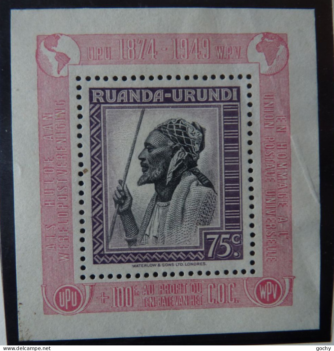 RUANDA- URUNDI  : 1949 -  Bloc UPU   N° 2A (*)  Cote : 185,00€ - Neufs