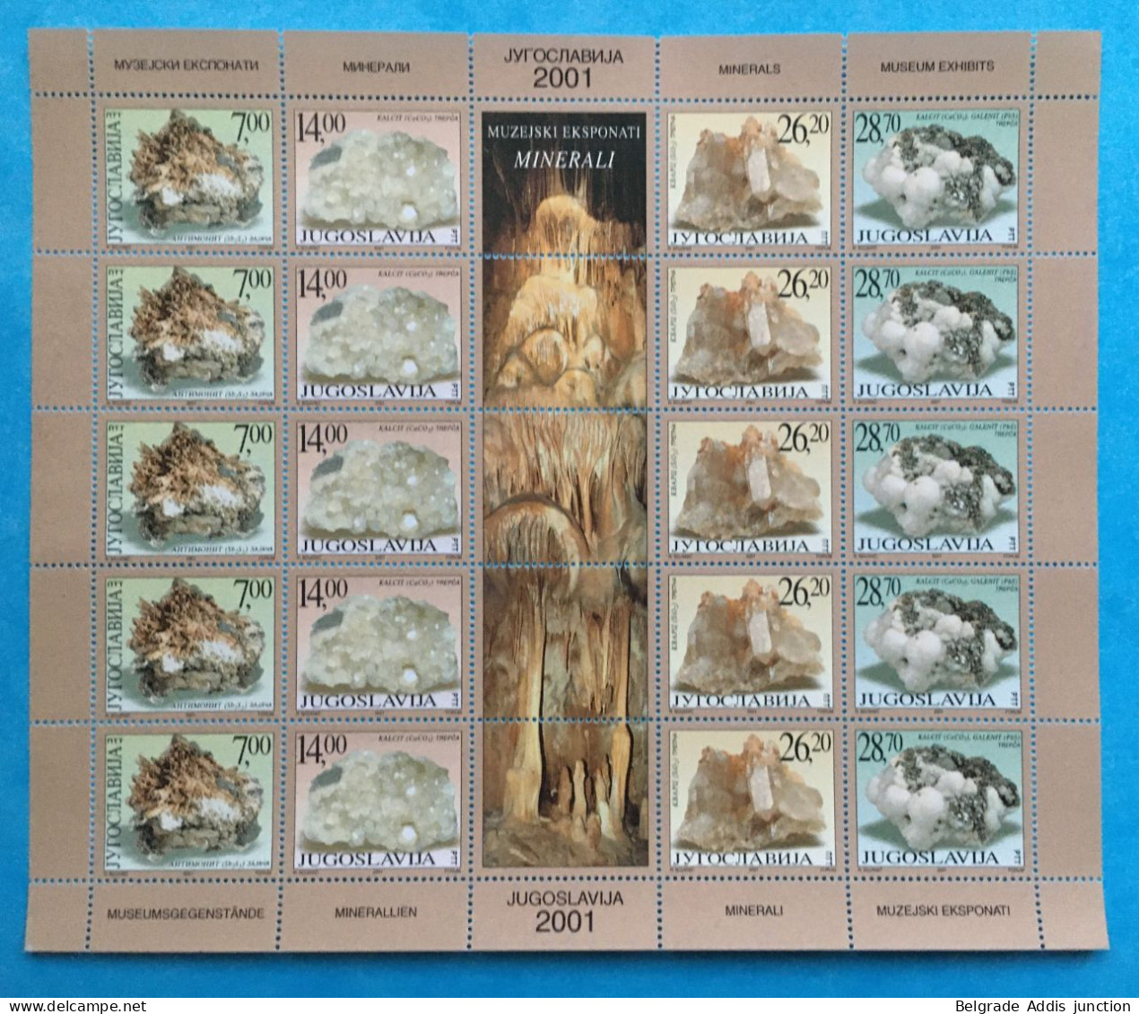 Yugoslavia PROOF Or ERROR Mi.3047/50 Full Sheet Without Serial Number MNH / ** 2001 Minerals - Imperforates, Proofs & Errors