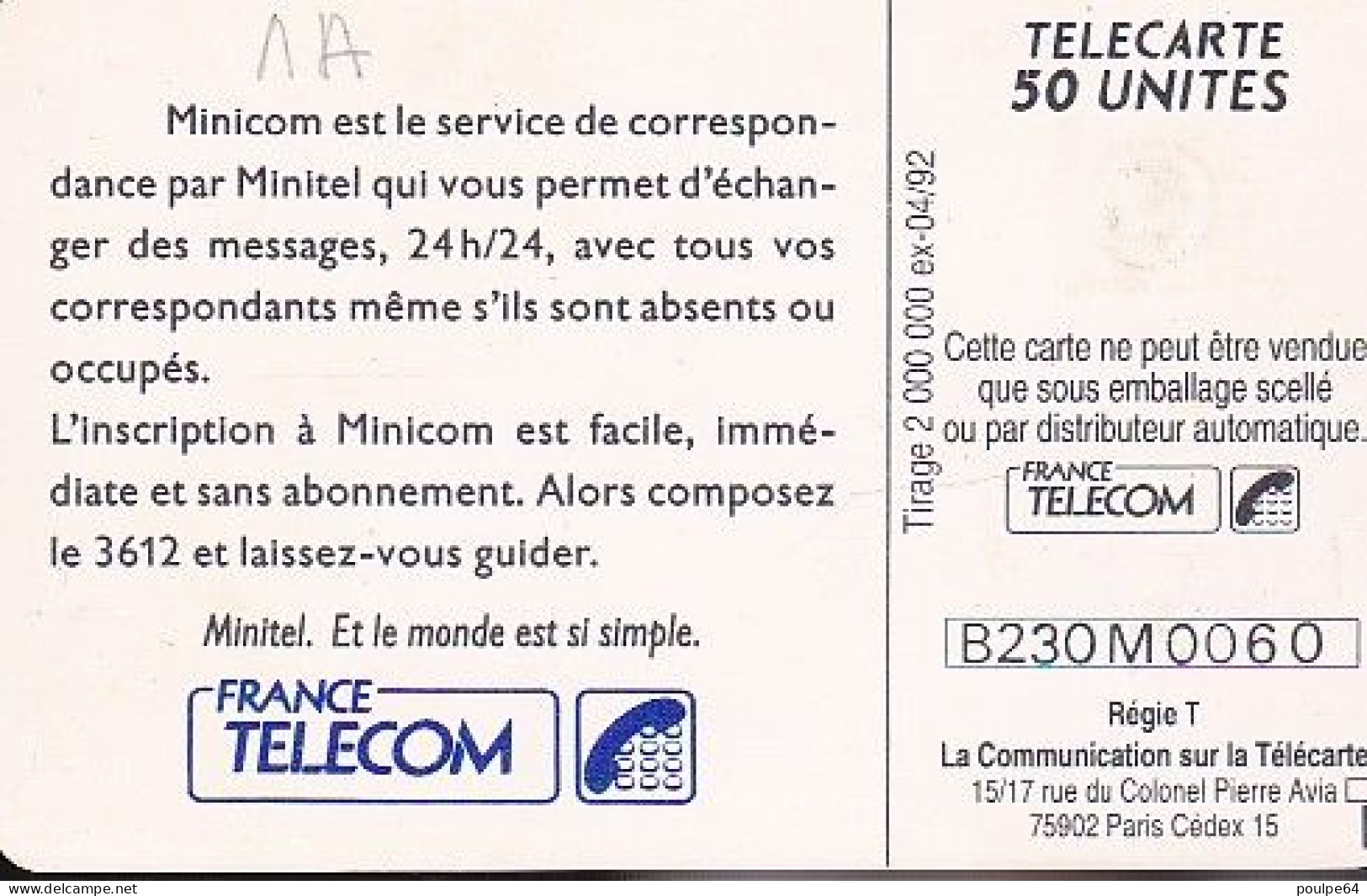 F271 - 04/1992 - 36.12 MINICOM - 50 GEM (1A) - 1992