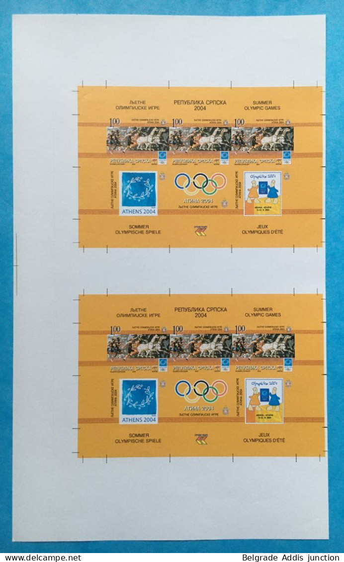 Bosnia Yugoslavia RS Serbia Mi.Block 11UP Souvenir Sheet Imperforated PROOF On Cromalin Paper In Pair MNG 2002 Olympics - Estate 2004: Atene