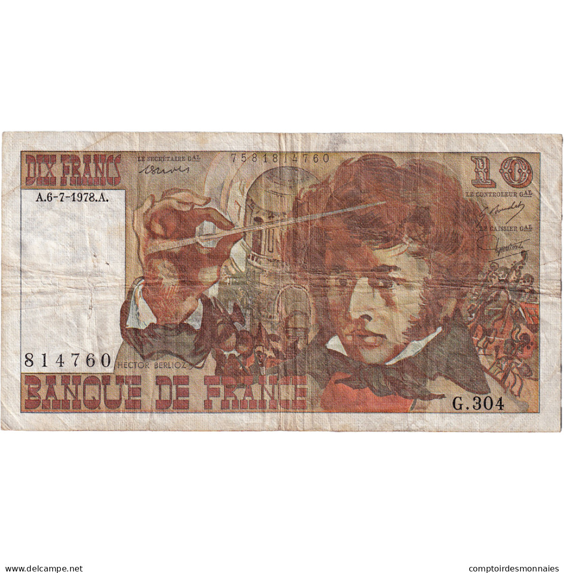 France, 10 Francs, Berlioz, 1978, G.304, TB, Fayette:63.24, KM:150c - 10 F 1972-1978 ''Berlioz''