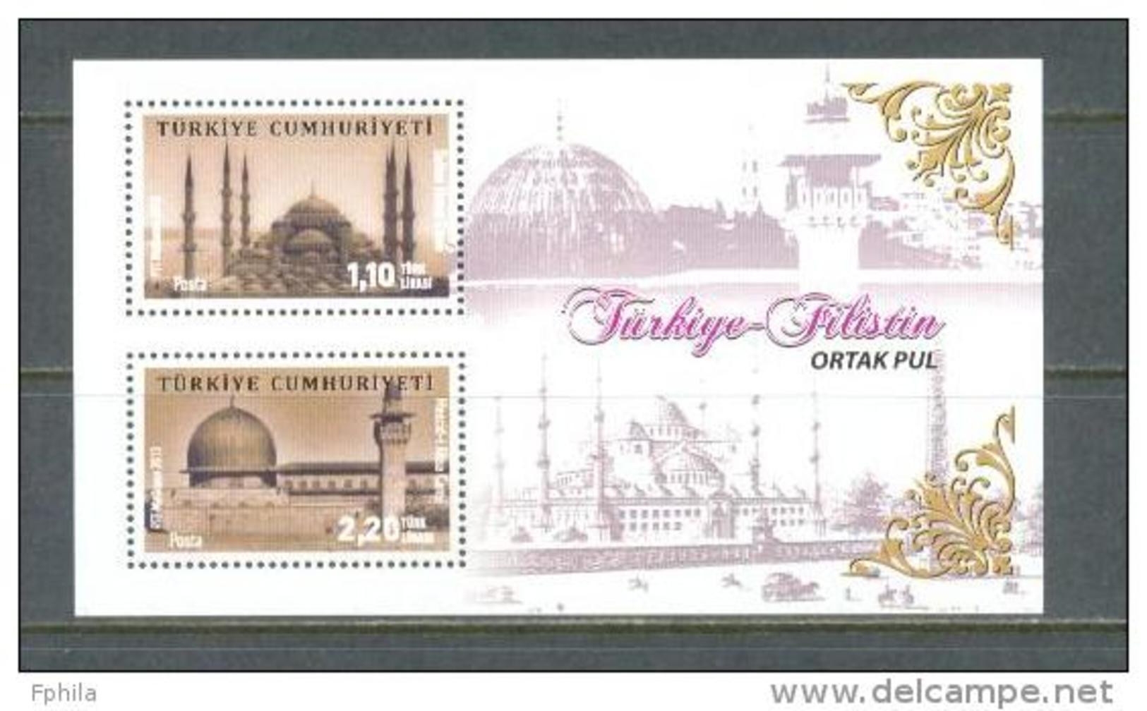 2013 TURKEY JOINT ISSUE BETWEEN TURKEY & PALESTINE - MOSQUE SOUVENIR SHEET MNH ** - Blokken & Velletjes