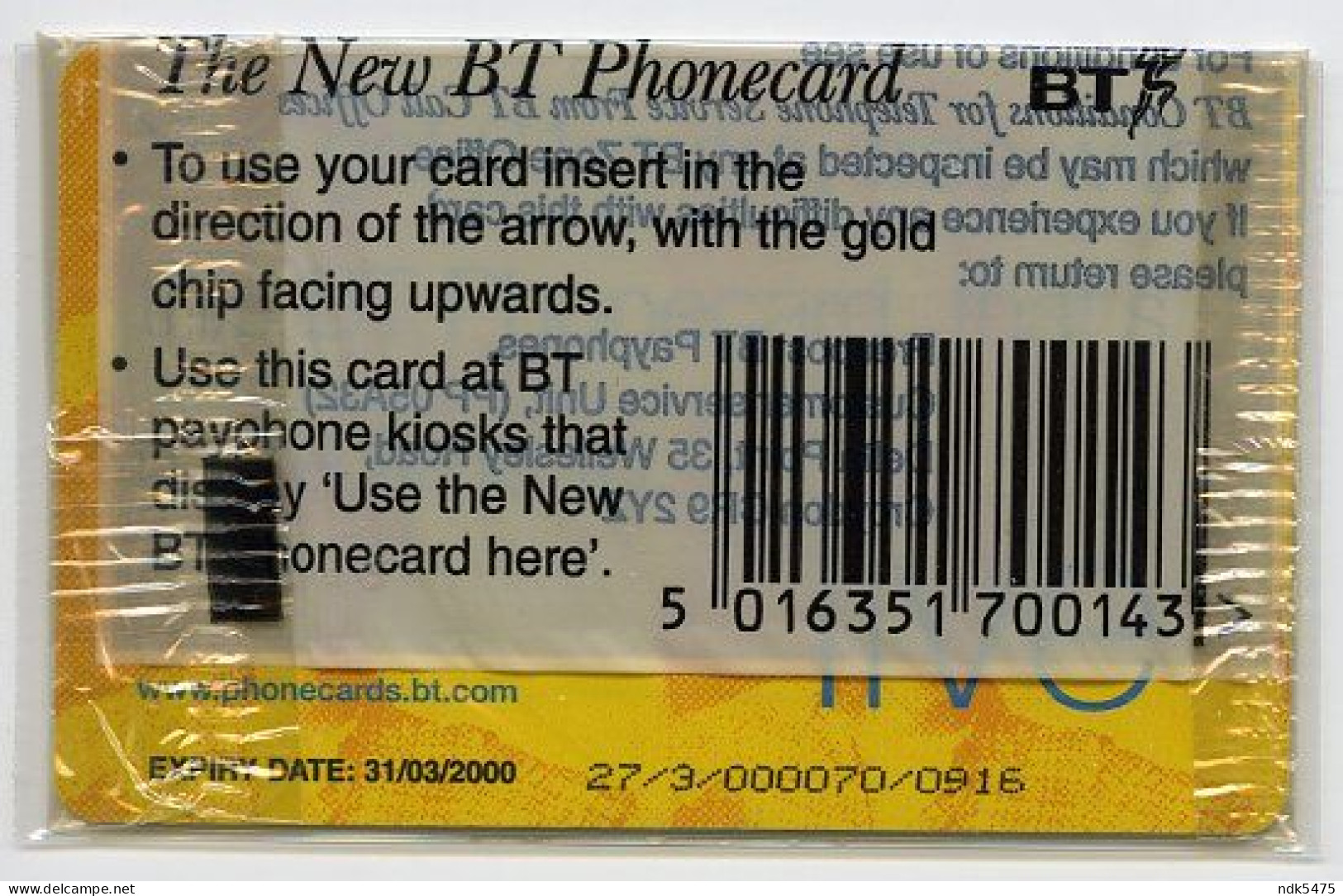 BT PHONECARD : LIVE £5 (SEALED / MINT) - BT Promotional