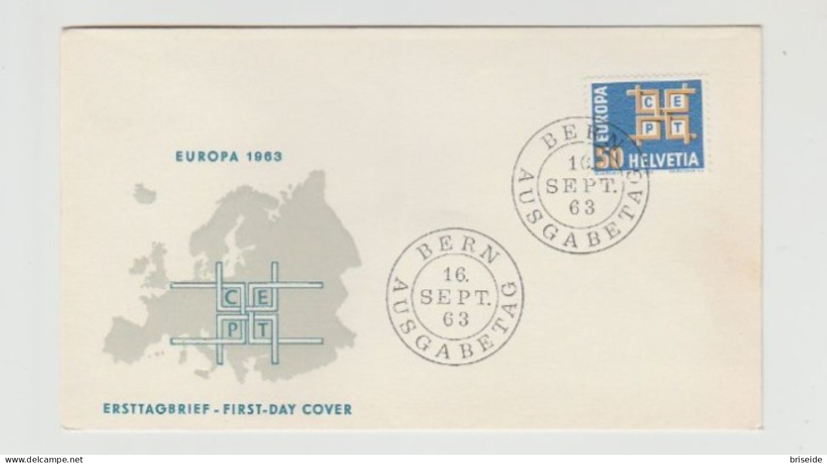 1963 N. 1 BUSTA EUROPA CEPT PREMIER JOUR D'EMISSION FIRST DAY COVER ERSTTAGSBRIEF 1°GIORNO EMIS. HELVETIA SVIZZERA BERN - 1963