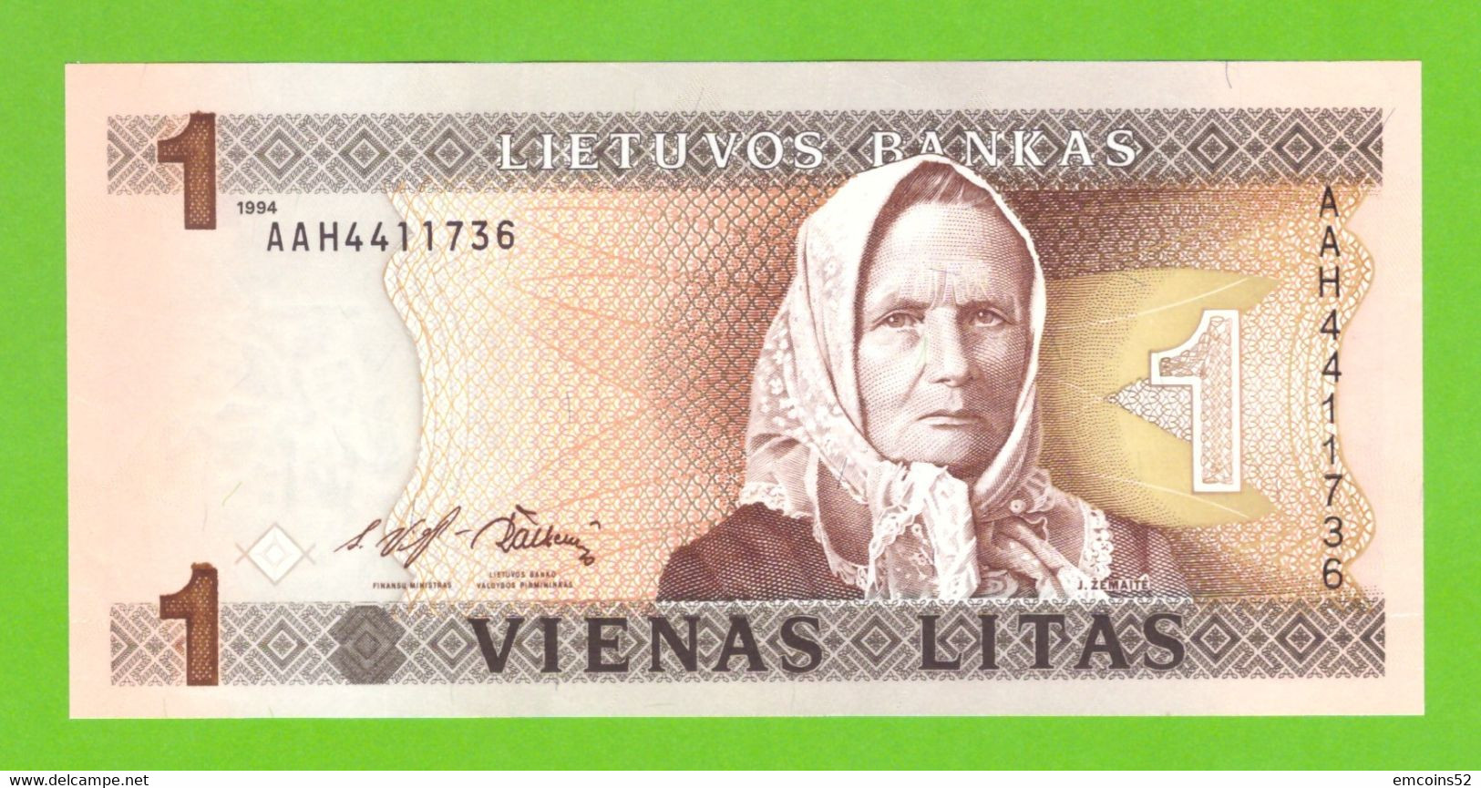 LITHUANIA  1 LITAS 1994  P-53  UNC  AAH - Lithuania