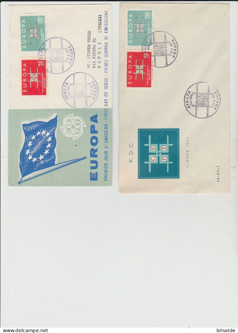 1963 N. 4 BUSTA EUROPA CEPT PREMIER JOUR D'EMISSION FIRST DAY COVER 1°GIORNO EMIS. TURCHIA Türkiye CUMHURJYETİ - 1963