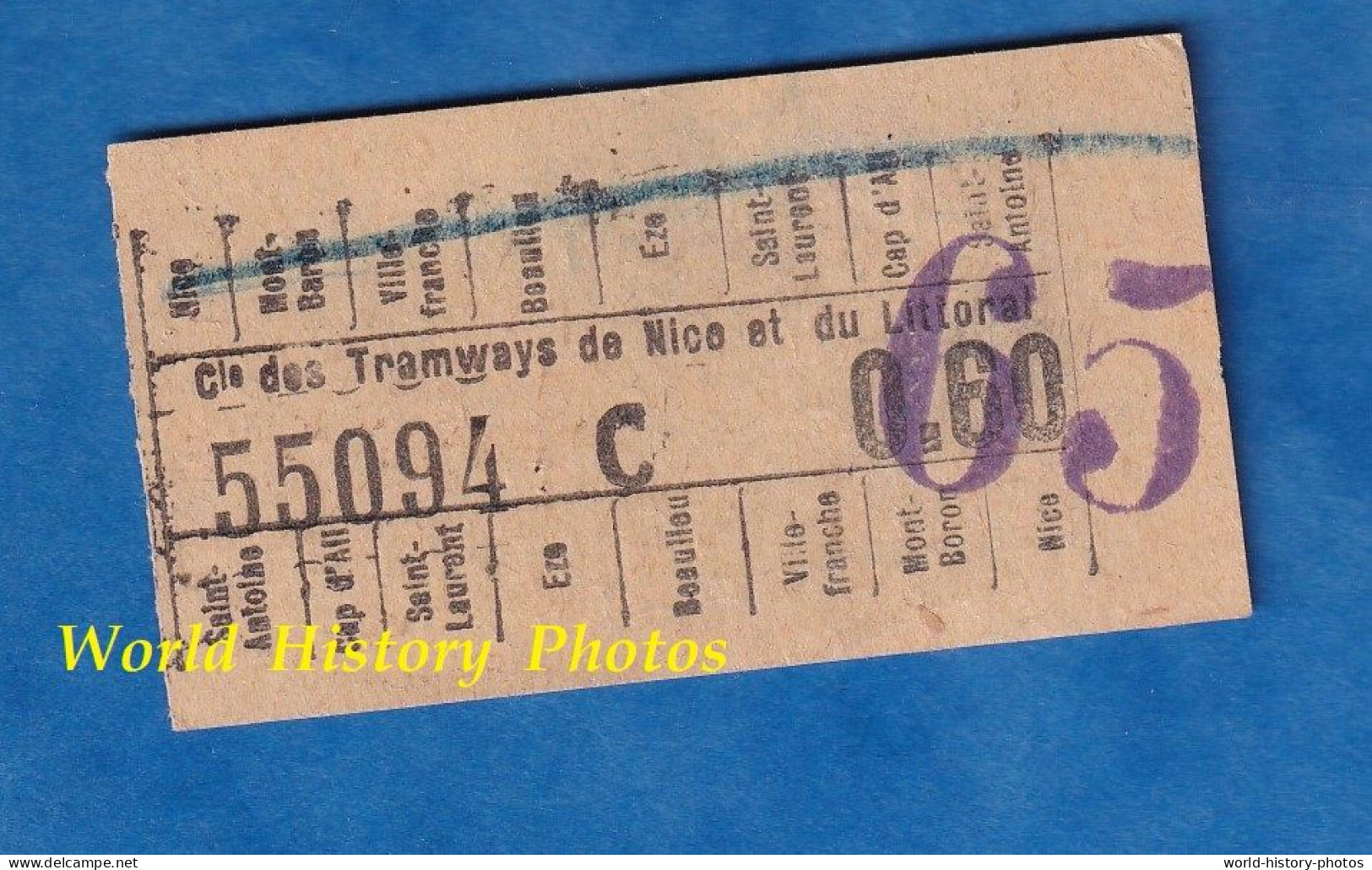 Ticket / Billet - Compagnie Des Tramways De NICE Et Du Littoral - N° 55094 C - Tramway - Cap D' Ail Eze Beaulieu Sur Mer - Europa