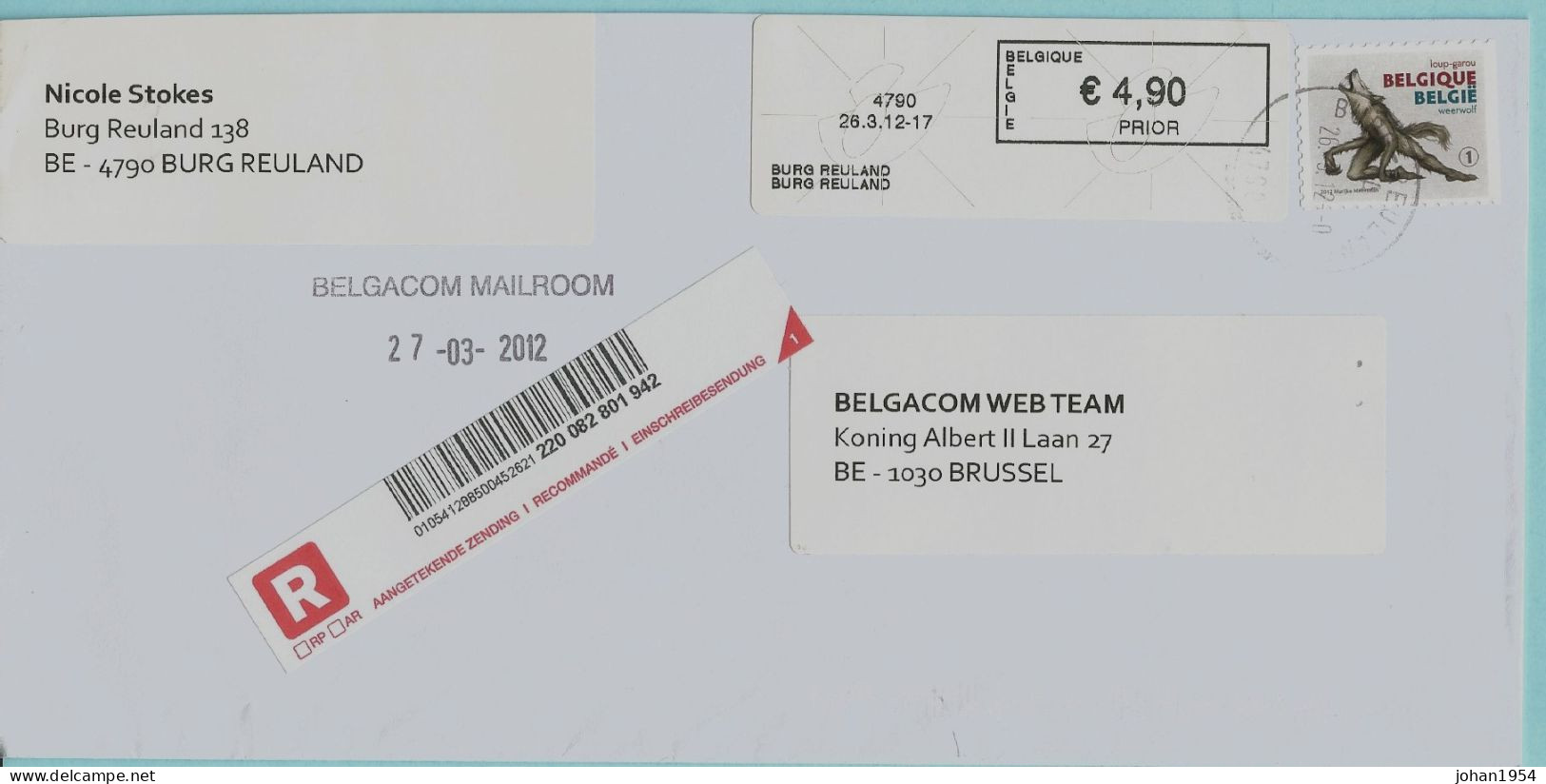 BLASTER, 4790 BURG REULAND 26/03/2012 Op Aanget. Zending - 2000-2019