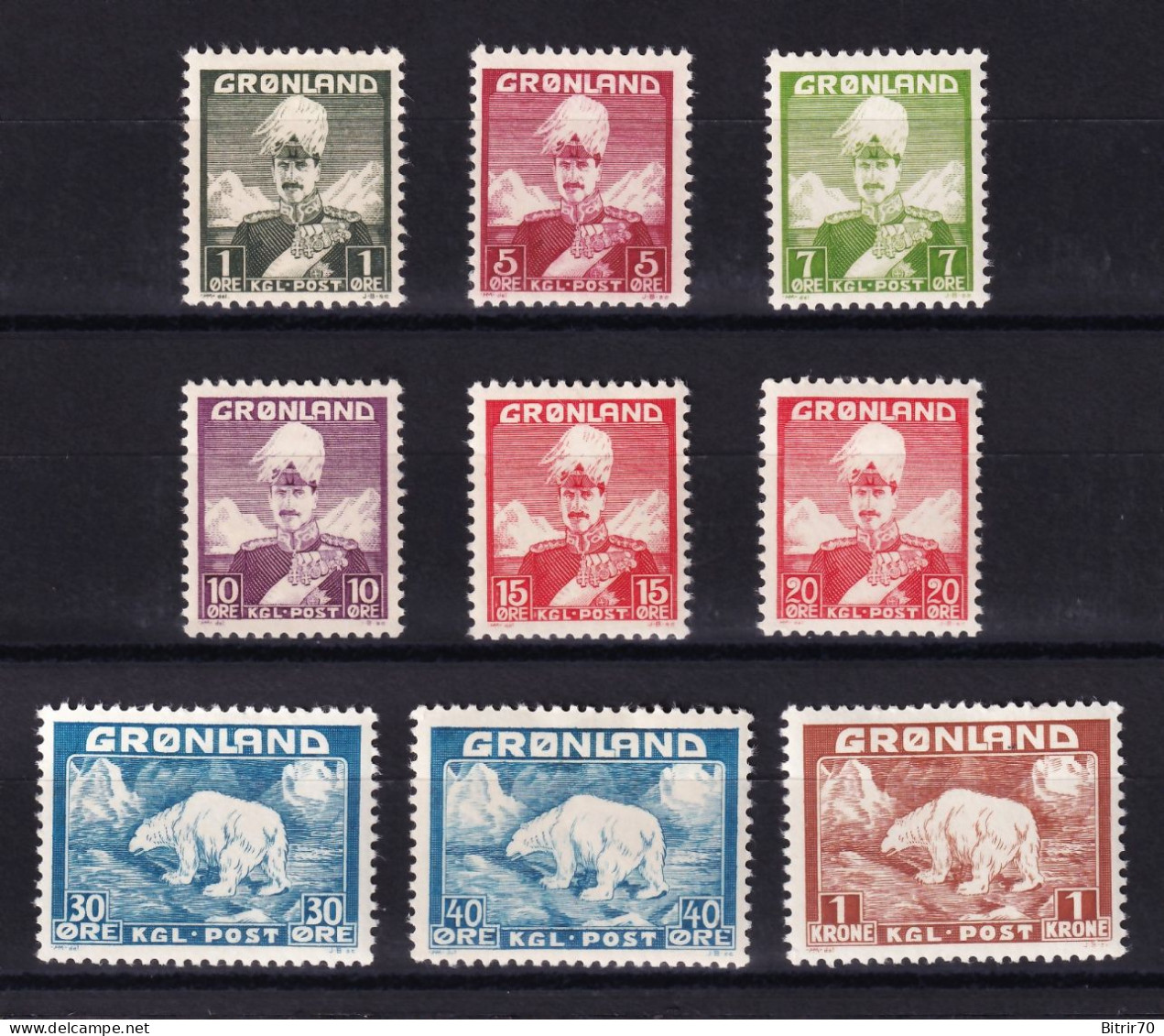 Groenlandia. 1938-46 Y&T. 1 / 9, MH. - Ungebraucht