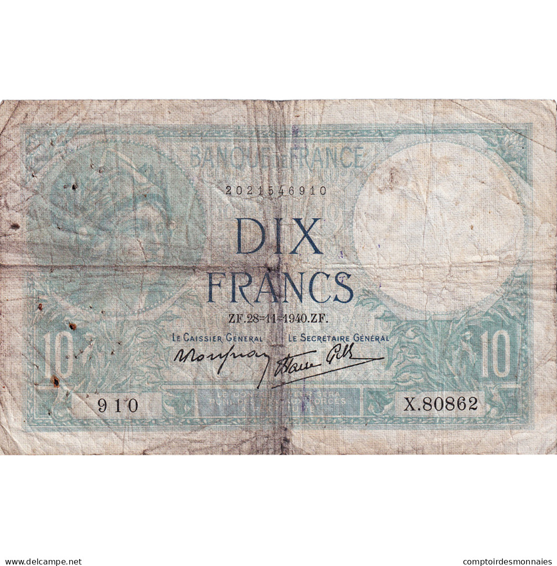 France, 10 Francs, Minerve, 1940, X.80862, TB+, Fayette:7.22, KM:84 - 10 F 1916-1942 ''Minerve''