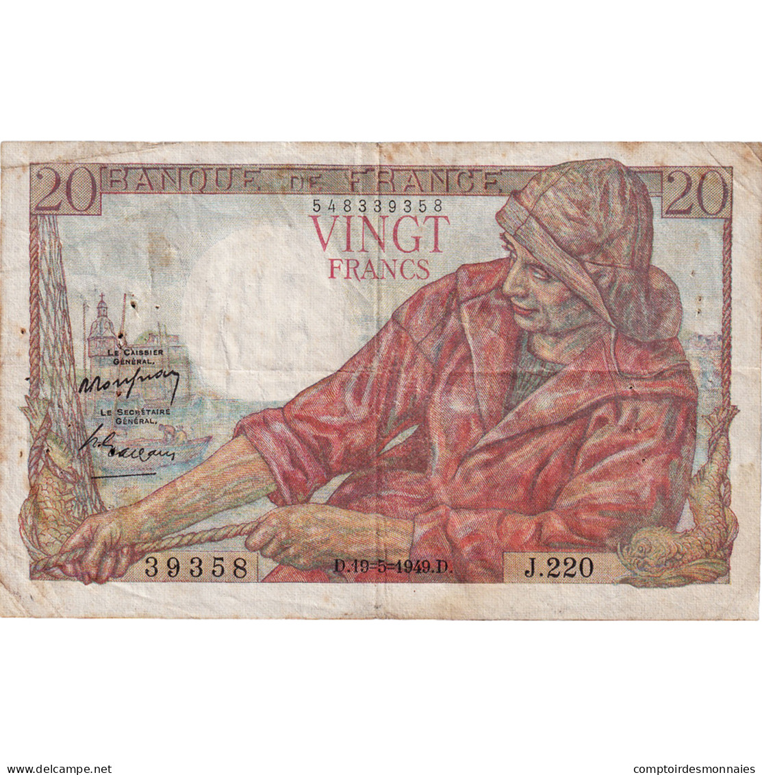 France, 20 Francs, Pêcheur, 1949, J.220, TB, Fayette:13.15, KM:100c - 20 F 1942-1950 ''Pêcheur''