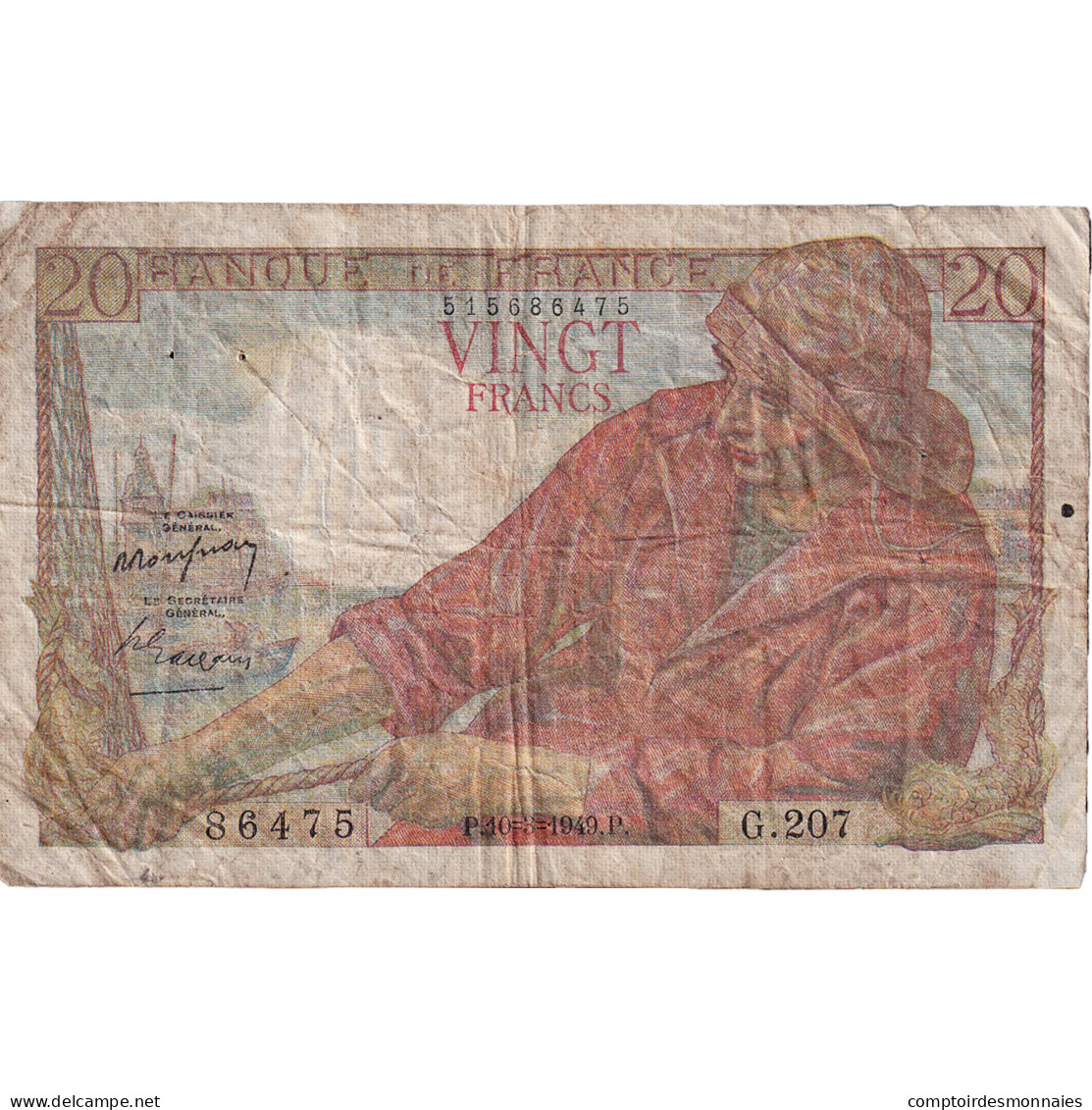 France, 20 Francs, Pêcheur, 1949, G.207, B, Fayette:13.14, KM:100c - 20 F 1942-1950 ''Pêcheur''