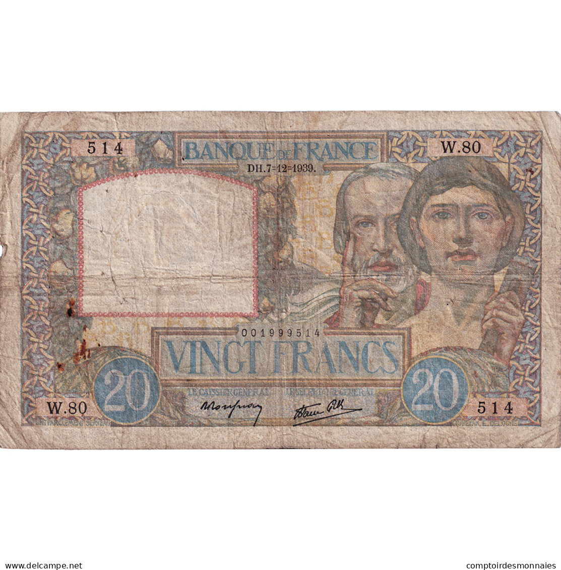 France, 20 Francs, Science Et Travail, 1939, W.80, TB, Fayette:12.1, KM:92a - 20 F 1939-1942 ''Science Et Travail''