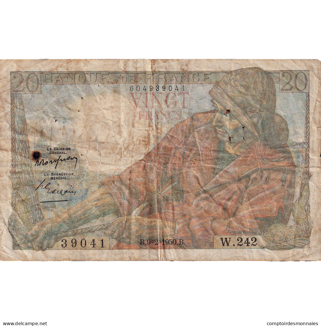 France, 20 Francs, Pêcheur, 1950, W.242, B, Fayette:13.17, KM:100d - 20 F 1942-1950 ''Pêcheur''