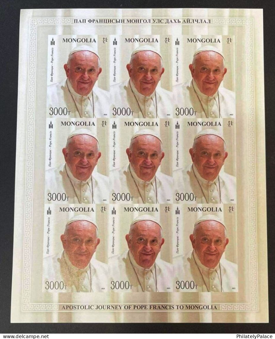 Mongolia 2023 Pope Francis Visit To Mongolia,Catholic Church,Vatican City,Bishop,Jesus,Christianity, 9v IMPERF Sheet MNH - Mongolie