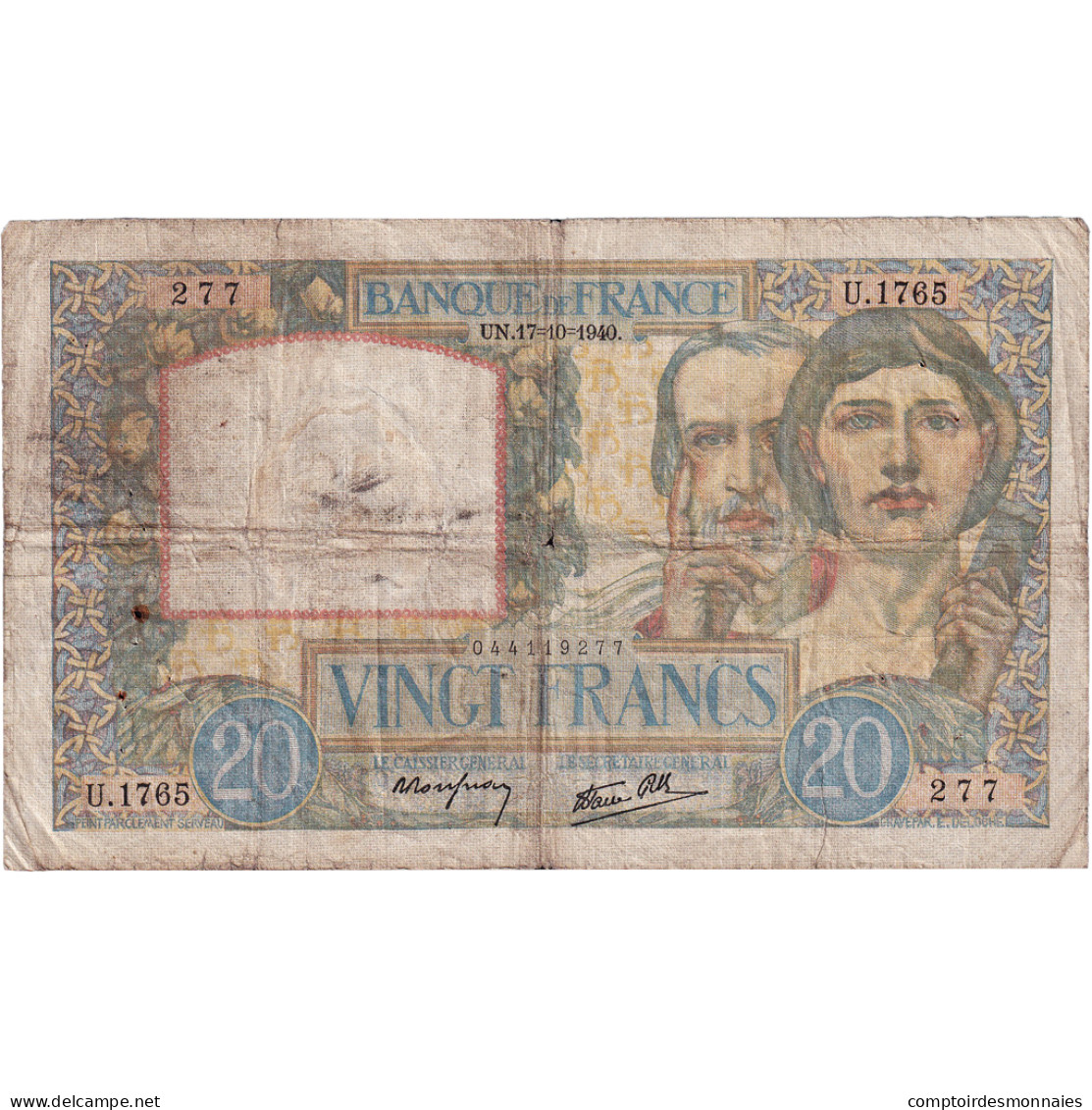 France, 20 Francs, Science Et Travail, 1940, U.1765, TB, Fayette:12.9, KM:92b - 20 F 1939-1942 ''Science Et Travail''