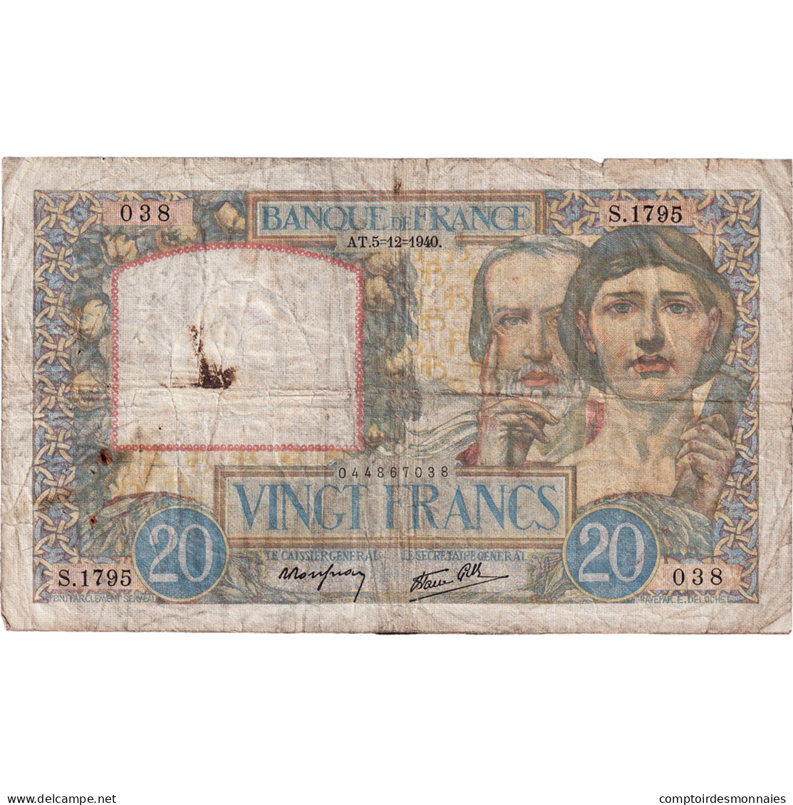 France, 20 Francs, Science Et Travail, 1940, S.1795, TB, Fayette:12.10, KM:92b - 20 F 1939-1942 ''Science Et Travail''