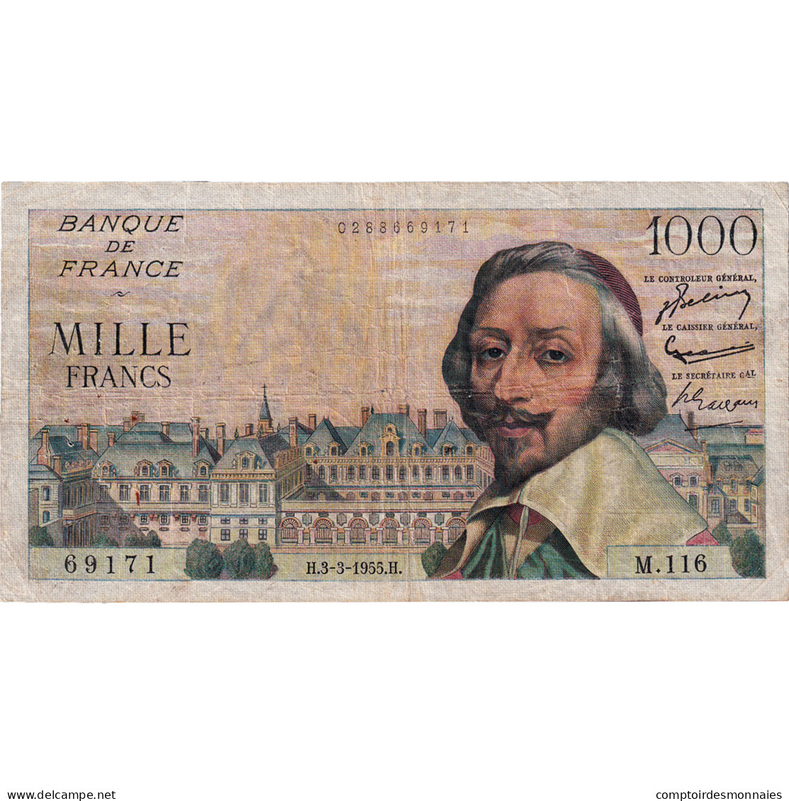 France, 1000 Francs, Richelieu, 1955, M.116, TTB, Fayette:42.11, KM:134a - 1 000 F 1953-1957 ''Richelieu''