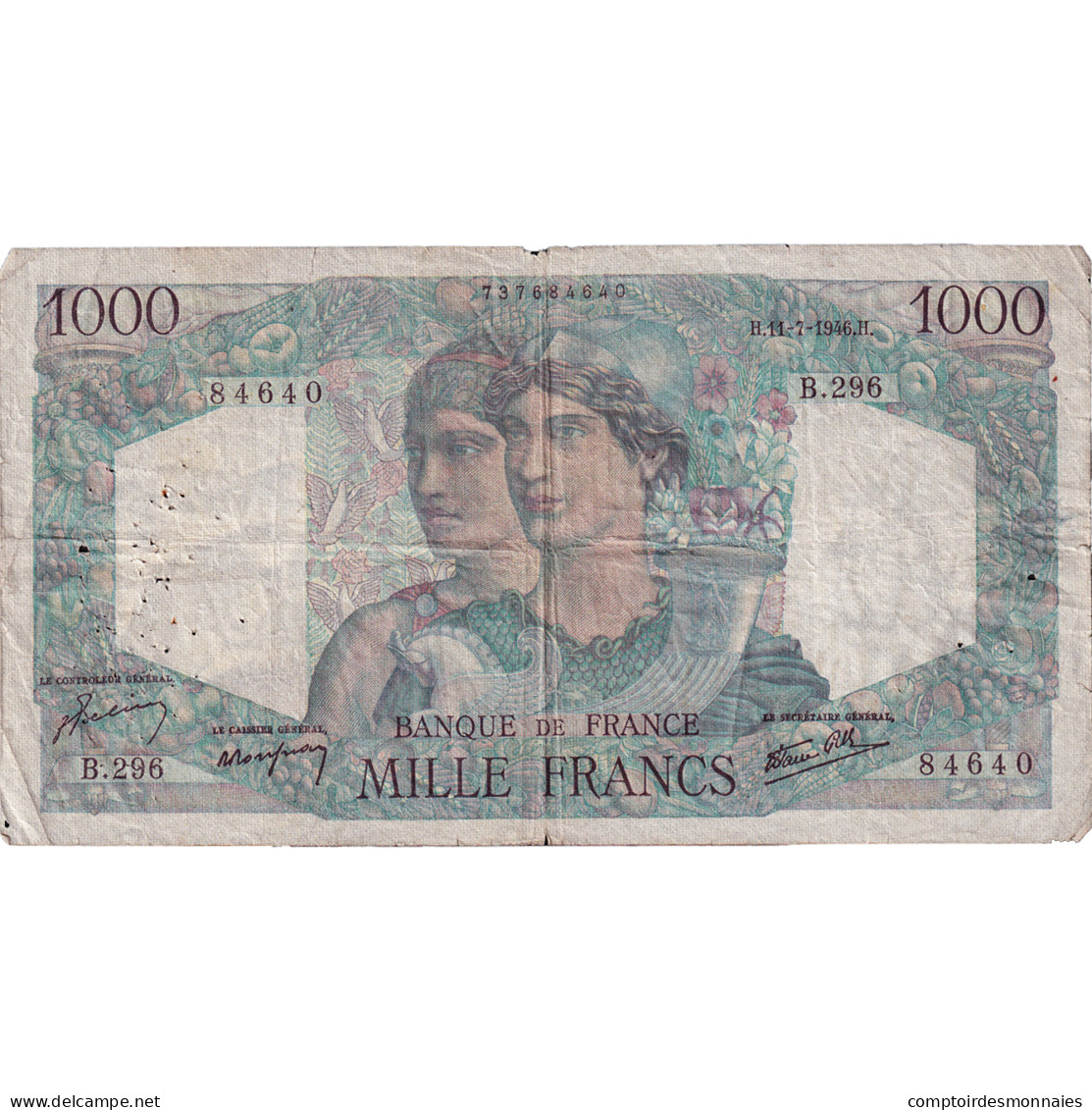 France, 1000 Francs, Minerve Et Hercule, 1946, B.296, TB+, Fayette:41.15 - 1 000 F 1945-1950 ''Minerve Et Hercule''