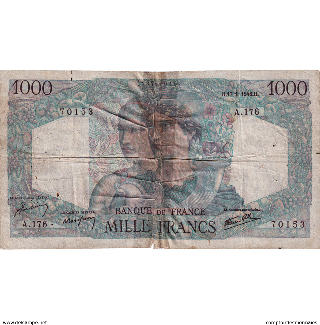 France, 1000 Francs, Minerve Et Hercule, 1946, A.176, TB+, Fayette:41.10 - 1 000 F 1945-1950 ''Minerve Et Hercule''