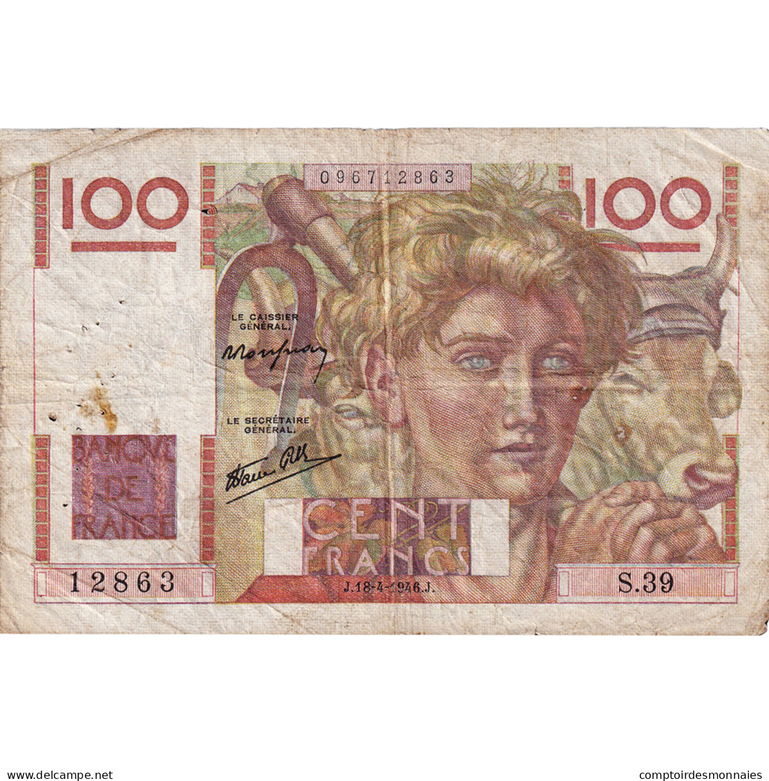 France, 100 Francs, Jeune Paysan, 1946, S.39, TB, Fayette:28.3, KM:128a - 100 F 1945-1954 ''Jeune Paysan''