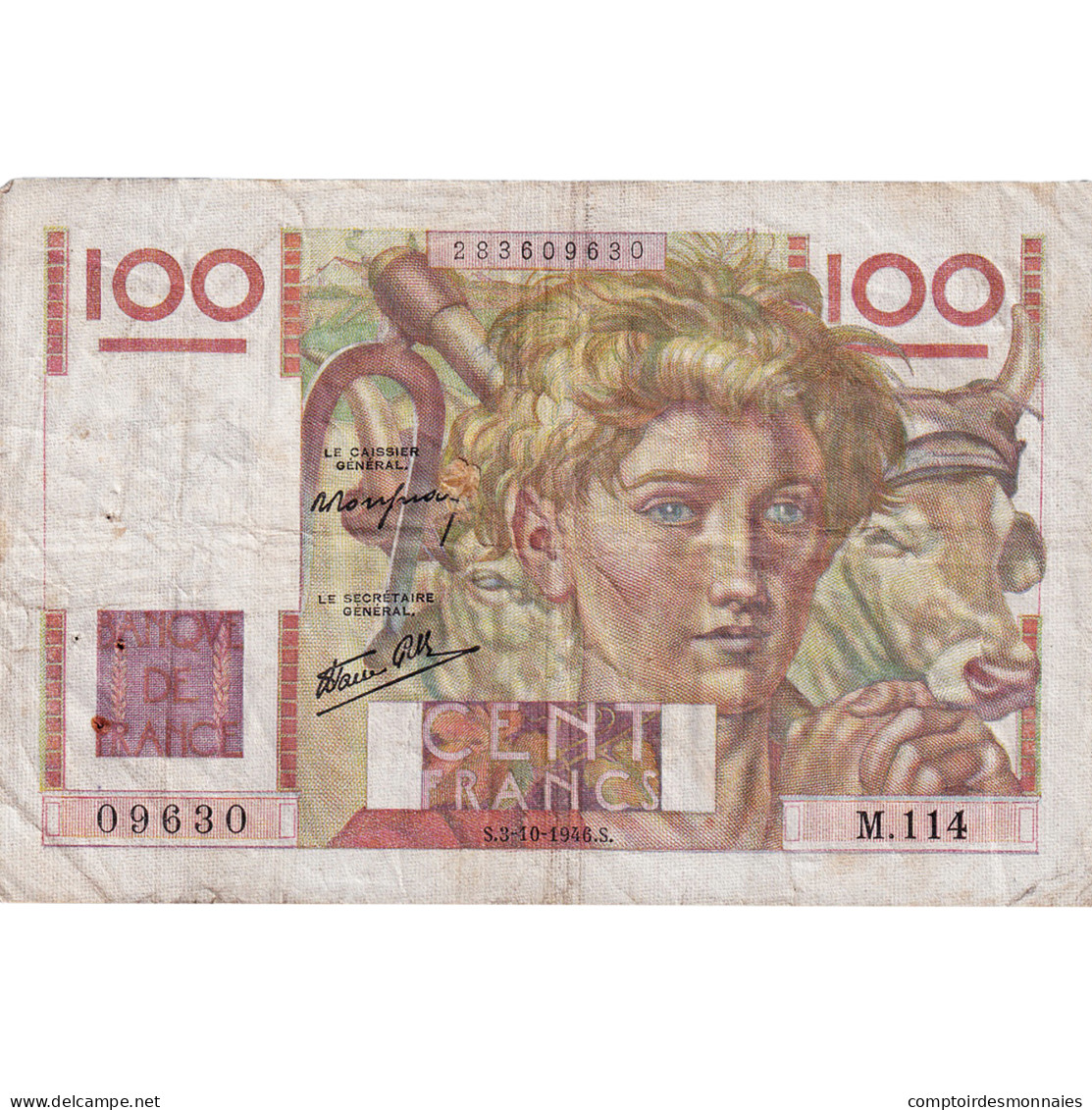 France, 100 Francs, Jeune Paysan, 1946, M.114, TB, Fayette:28.9, KM:128a - 100 F 1945-1954 ''Jeune Paysan''