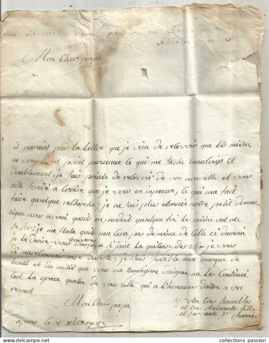 Lettre, Préphilatélie, Précurseurs XVIII E Siècle, 1783, PARIS, 2 Scans - 1701-1800: Précurseurs XVIII