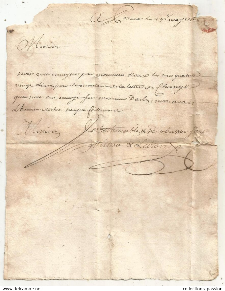 Lettre, Préphilatélie, Précurseurs XVIII E Siècle, 1748, PEZENAS, Hérault, 2 Scans - 1701-1800: Précurseurs XVIII